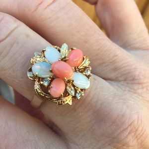 Costume Jewelry: Gold, Opal & Coral Ring